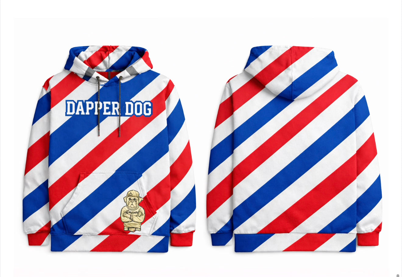 Dapper Dog Patriotic Barbershop Red White Blue Pullover Hoodie